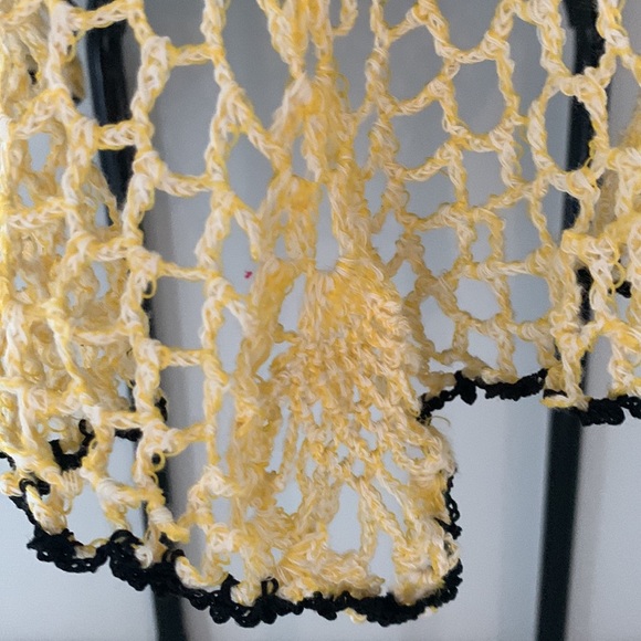 Crochet Yellow w/ Black trim dress w/ thin straps & handkerchief hem. Unlined.xs - Picture 2 of 8